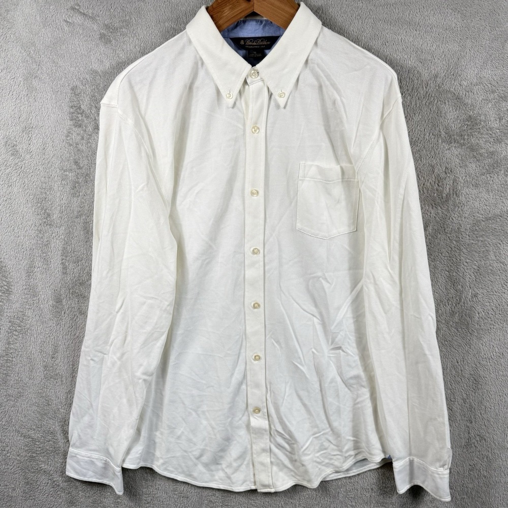 Brooks Brothers Knit Oxford Button Down Shirt Mens XL White Modern Career